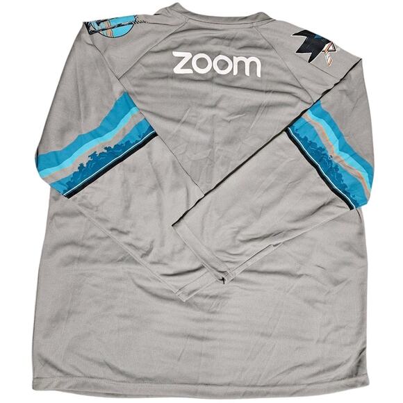 San Jose Sharks Promo Jersey Open Water Hockey Logo Gray Jeff McMillan Mens M - Picture 2 of 11